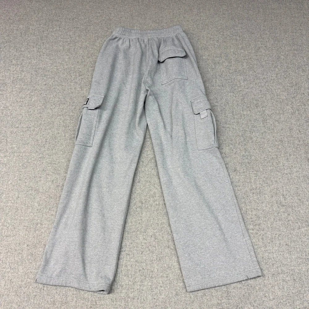 Unbranded Cargo Sweatpants Medium Gray Fleece Lined Elastic Waist Streetwear